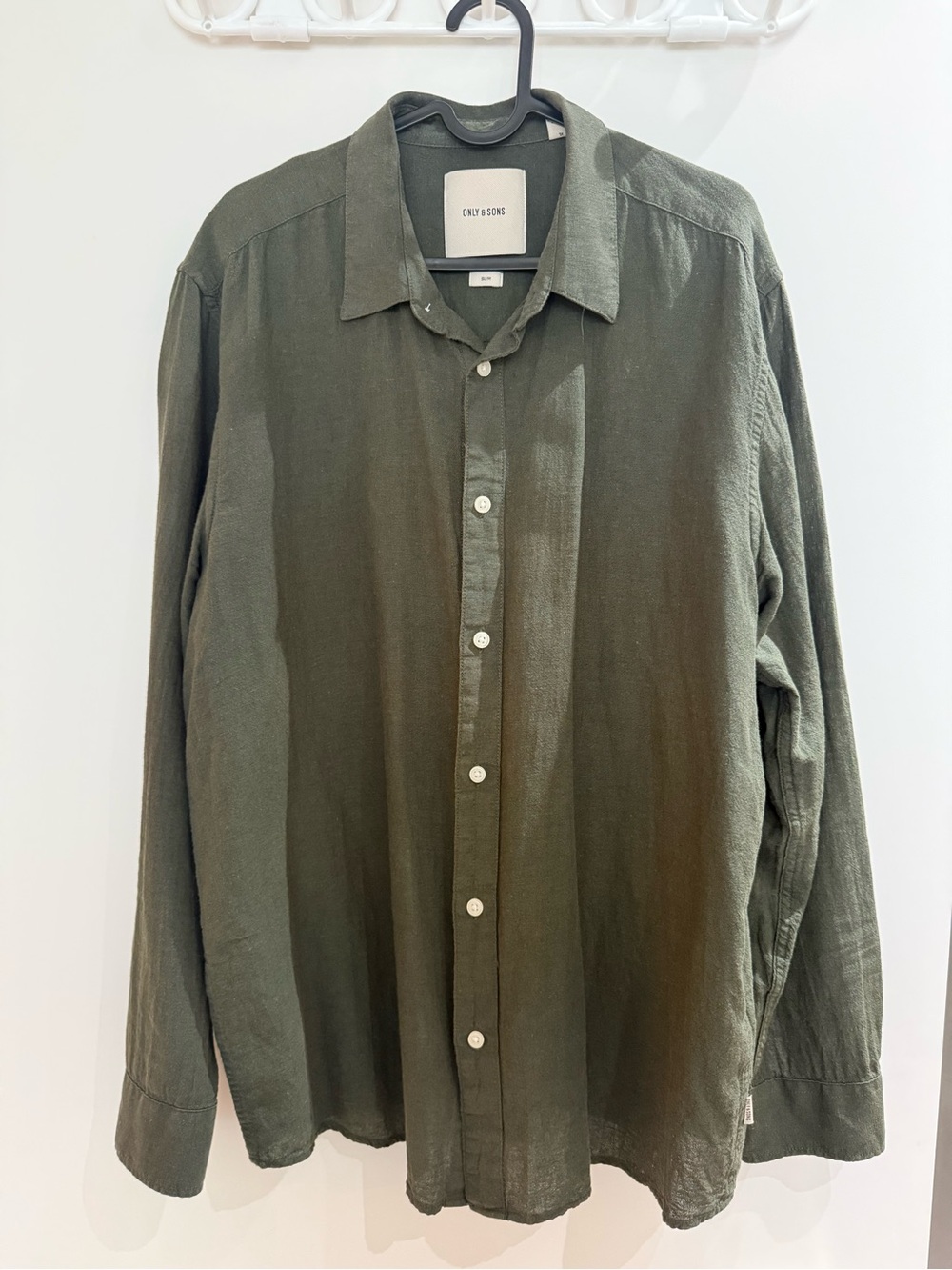 ONLY & SONS Olive Green Casual Button-Down Shirt XL Slim Fit